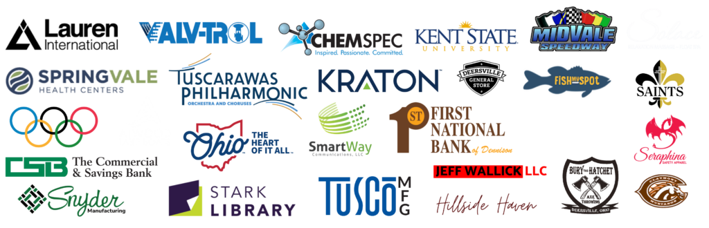 Graphic show the logos of Our City Production clients.